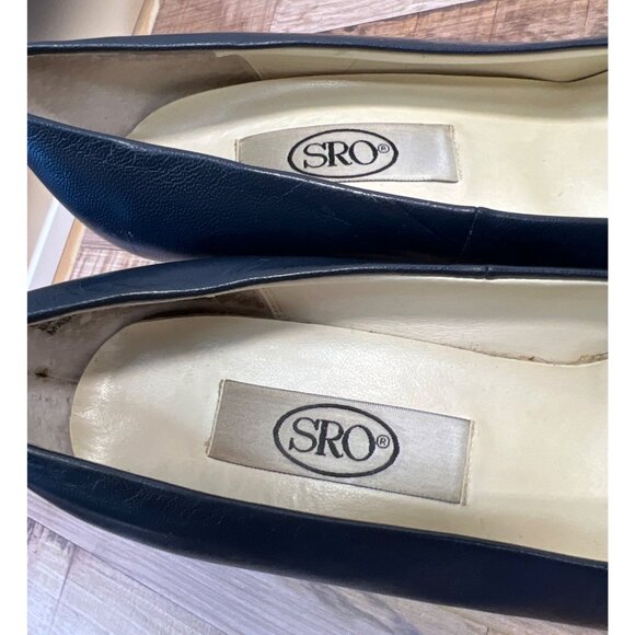 Navy Leather SRO Womens Classic Square-Toe Block Heel Pumps 8M - Picture 3 of 5